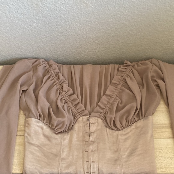 House of CB Gia Bustier Corset Long Sleeve Satin Billowy Sleeve Mini Dress XS - Picture 8 of 14